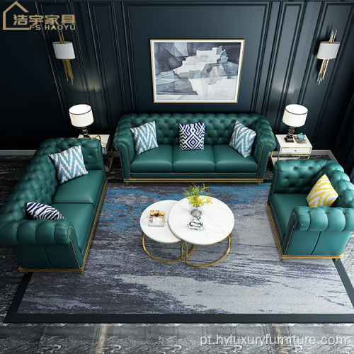 sofás seccionais modernos de couro de couro chesterfield